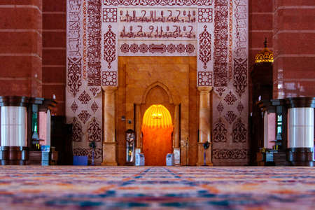 PUTRAJAYA, MALAYSIA - MAY 3, 2014: Inside the Putra Mosque in Putrajaya, Malaysia, It is constructed with rose-tinted granite and located in a popular touristic and administrative locationのeditorial素材