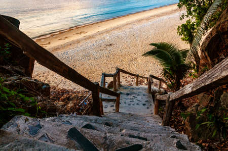 Steps to the very secure beach at thai island Koh Phangan, Thailand