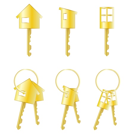 Set of three isolated keys and three pairs of keys のイラスト素材