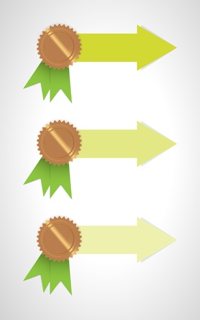 Set of three green arrows with sealのイラスト素材