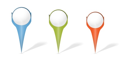 Set of blue, green and orange pin with blank circle tag   map pinのイラスト素材