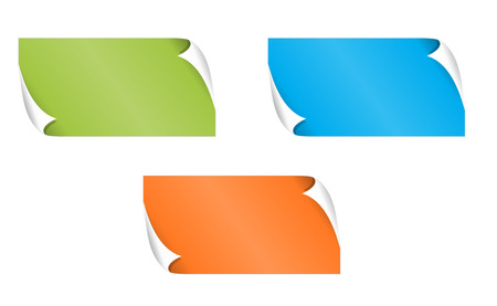 The set of green, blue and orange rectangle labels with bent cornerのイラスト素材