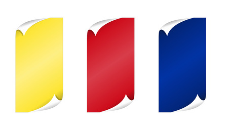 The set of yellow, red and blue rectangle labels with bent cornerのイラスト素材