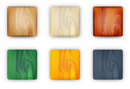 the set of blank square buttons with wooden textureのイラスト素材