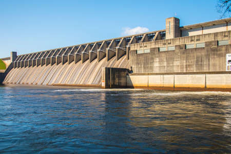 Augusta, Ga / USA - 10 13 20: View of the J. Strom Thurmond Dam water release side