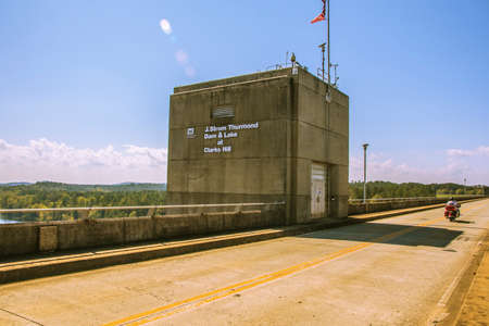 Augusta, Ga / USA - 10 13 20: View of the J. Strom Thurmond Dam power plant sign corner viewのeditorial素材