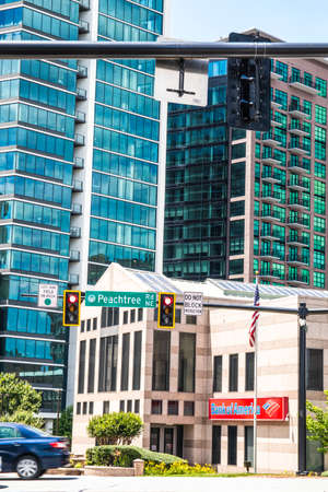 Atlanta, Ga / USA - 05 31 20: Tall buildings and street sign city landscape backgroundのeditorial素材