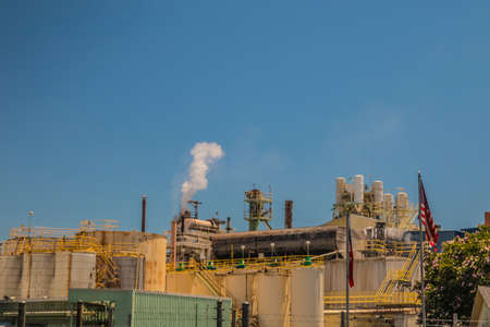 Augusta, Ga / USA - 07 10 20: Industrial landscape background with blue skies as a backdrop
