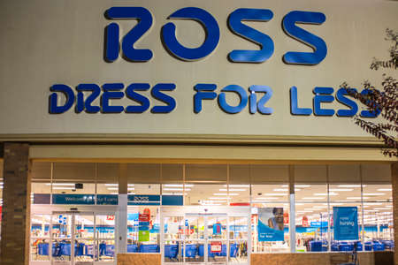 Augusta, Ga USA - 11 22 20: Ross Dress for less retail store entrance at nightのeditorial素材