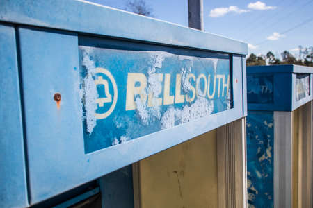Hephzibah, Ga USA - 12 01 20: Old payphone booth sign close up