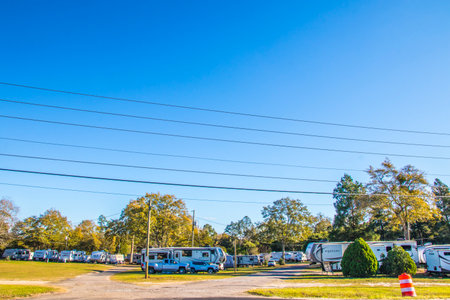 Augusta, Ga USA - 12 03 20: RV Park in a rural area orange coneのeditorial素材