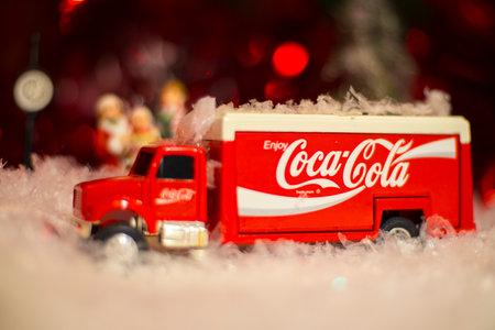 Augusta, Ga USA - 12 05 20: Coca Cola Holiday Vintage delivery truck holiday scene