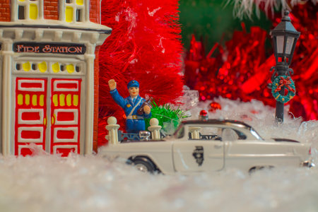 Augusta, Ga USA - 12 05 20: Coca Cola Holiday Vintage Village collection Fire Station and Police officerのeditorial素材