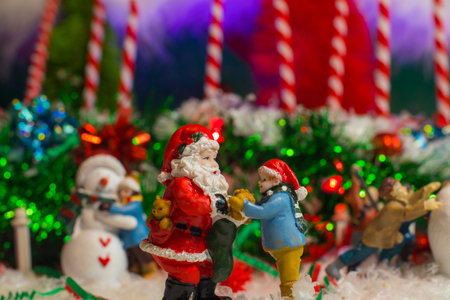 Christmas holiday decorations scene child and Santa close up  sceneの写真素材