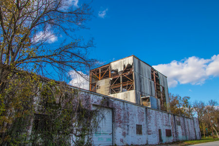 Augusta, Ga USA - 11 04 20: Old brick mill building white downtown Augustaのeditorial素材