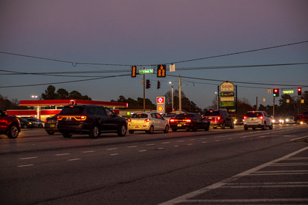 Columbia County, Ga USA - 12 22 20: Traffic at night at North Belair roadのeditorial素材