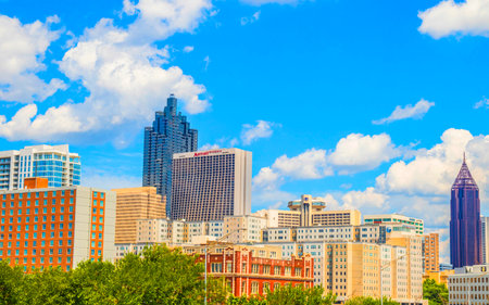Atlanta, Ga / USA - 07 15 20: Urban city landscape background with tall buildings and a skyscraper