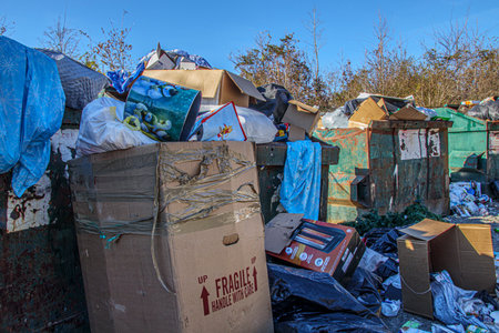 Gwinnett, County USA - 12 27 20: Overflowing dumpsters at a rural public dump after Christman