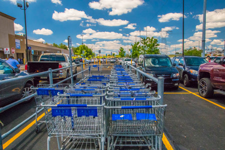 Gwinnett, County USA - 05 31 20: Rows of Sams club shopping carts