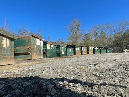 Burke County, Ga USA - 01 28 21: A rural county public waste trash dump for local residents line of...