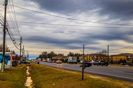 Augusta, Ga USA - 01 07 21: Traffic on a highway on a stormy day
