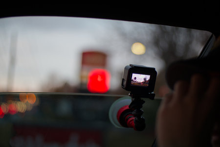 Columbia County, Ga USA - 01 21 21:  GoPro camera filming with bokeh background