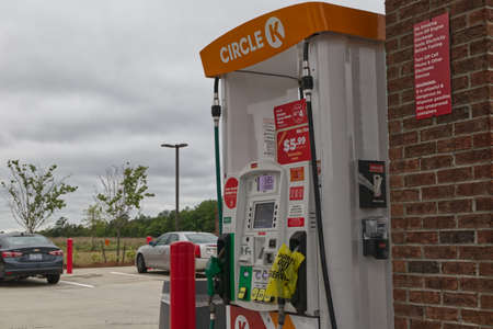 Columbia County, Ga USA 05 12 21: Circle K Gas station bag on gas pump Colonial Pipeline hack gas outages and shortages in Georgia - Jimmie Dyes Parkwayのeditorial素材