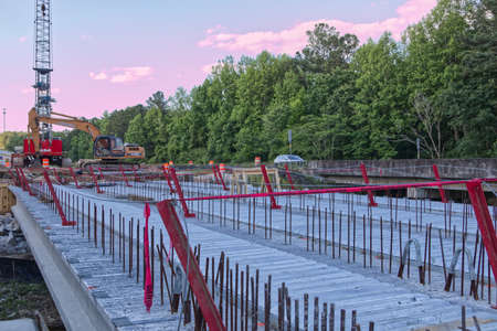 Augusta, Ga USA - 05 15 21: Road construction site Hwy 1 new bridge construction side view