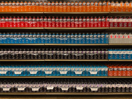 Augusta, Ga USA - 07 01 21: Powerade drink colorful display wall backgroundのeditorial素材