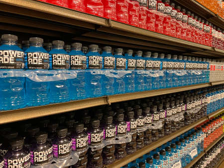 Augusta, Ga USA - 07 01 21: Powerade drink colorful display wall backgroundのeditorial素材
