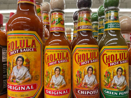 Martinez, Ga USA - 11 30 21: Cholula Hot Sauce original in a glass bottleのeditorial素材