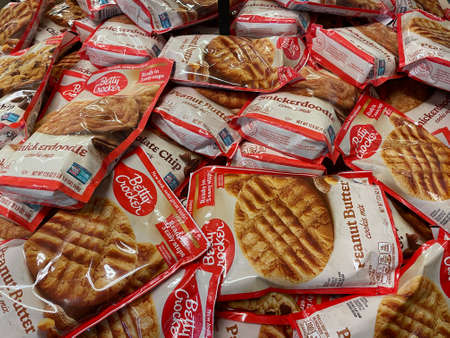 Columbia County, Ga USA - 12 01 21: Betty Crocker cookie mix stacked in a binのeditorial素材