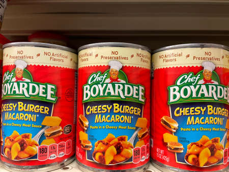 Columbia County, Ga USA - 12 01 21: Chef Boyardee pasta on a retail store shelf