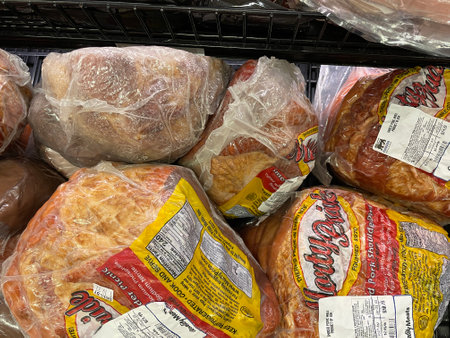 Columbia County, Ga USA - 12 01 21: Hams in a retail store cold caseのeditorial素材