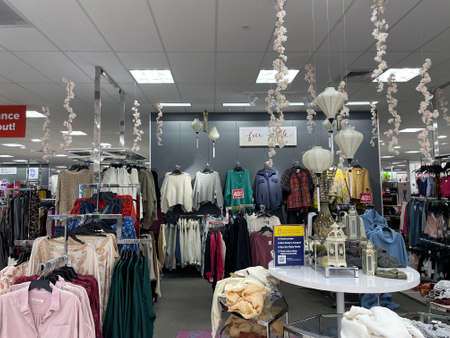 Evans, Ga USA - 12 03 21: Belk retail store interior holiday decor