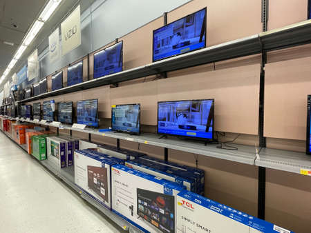 Augusta, Ga USA - 12 24 21: Walmart retail grocery store interior Christmas Eve