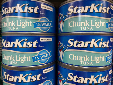 Grovetown, Ga USA - 04 20 22: Retail store shelf Starkist tuna in a can