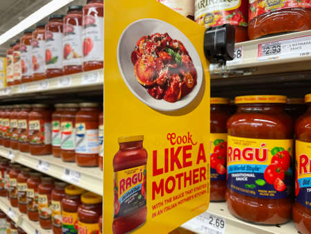 Grovetown, Ga USA - 04 30 22: Retail store Ragu spaghetti sauce sign