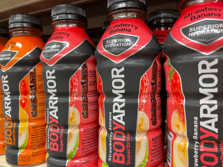 Grovetown, Ga USA - 03 05 22: Retail store sports drinks Body Armor variety side viewのeditorial素材