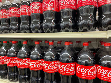 Grovetown , Ga USA - 03 10 22: Coca Cola on a retail store shelf rows on shelves