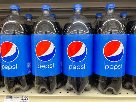 Grovetown , Ga USA - 03 10 22: Pepsi 2 liter soda on a retail store shelf
