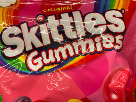 Grovetown, Ga USA - 05 10 22: Retail store candy Skittles gummies