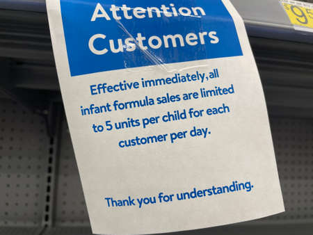 Grovetown, Ga USA - 05 20 22: Walmart retail store interior Baby formula shortage signのeditorial素材