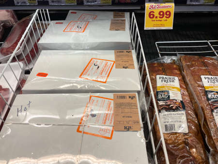 Hephzibah, Ga USA - 04 30 22: IGA retail grocery store boxes of meatのeditorial素材