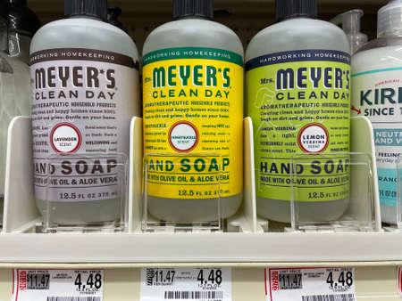 Grovetown, Ga USA - 05 28 22: Retail store bath soap body wash Meyersのeditorial素材