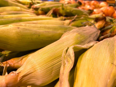 Grovetown, Ga USA - 05 28 22: Retail store raw corn close up side view
