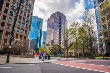 Atlanta, Ga USA - 03 19 20: People walking downtown Atlanta Georgia during the covid-19 pandemic