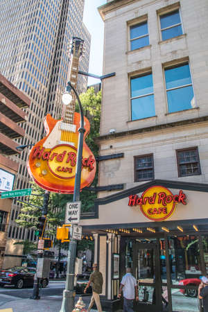 Atlanta, Ga USA - 05 30 20: People walking in front of the Hard Rock Cafe downtown Atlantaのeditorial素材