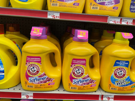 Augusta, Ga USA - 06 12 22: Family Dollar retail store interior Arm and Hammer detergent and pricesのeditorial素材