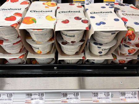 Grovetown, Ga USA - 06 14 22: Retail store Chobani yogurt variety and prices